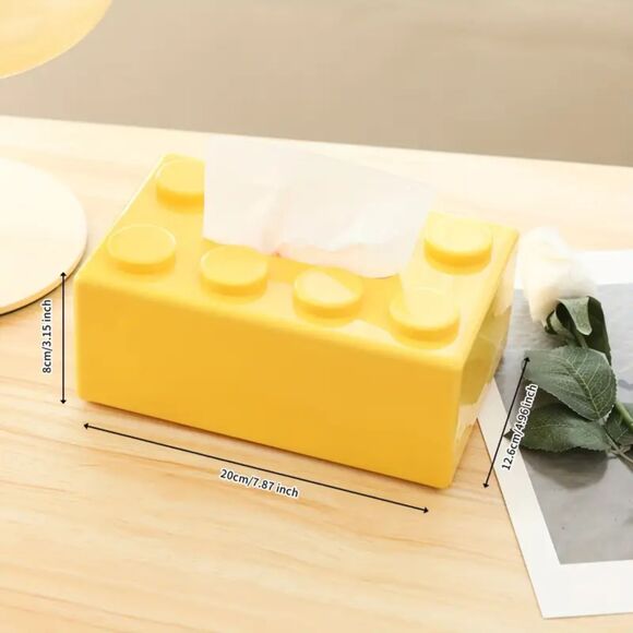 Yellow Building Block Tissue Box - Toy Brick Design Home Decor for Kids’ Rooms - Picture 2 of 4